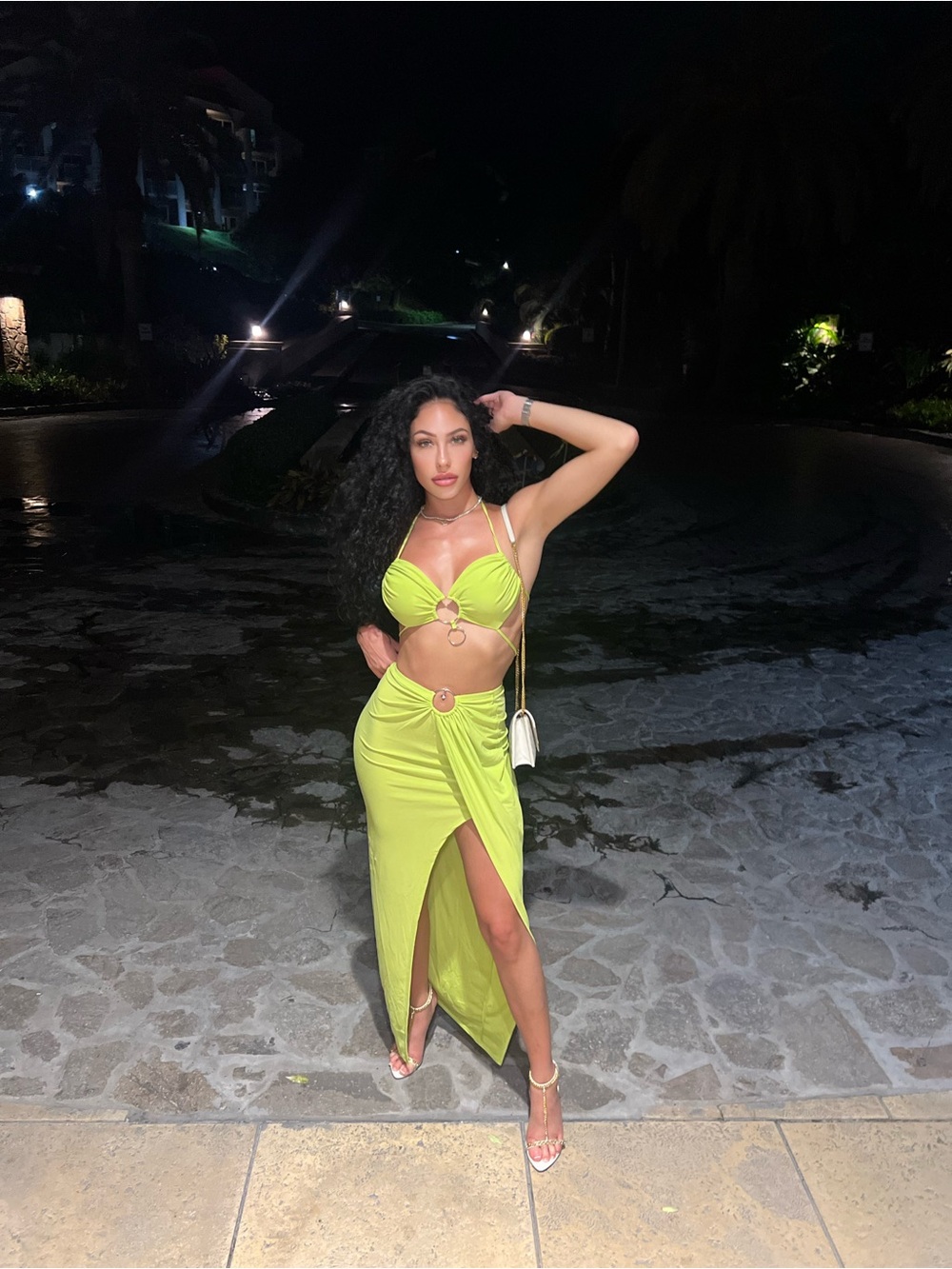 Fashion Nova Neon Lime Cutout Maxi Dress